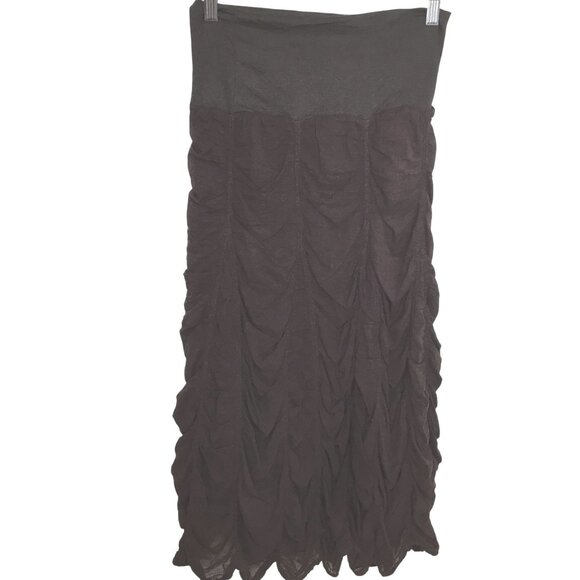 SURREALIST VTG Brown Ruched Maxi Skirt 2 Western Boho Prairie Peasant Statement - Picture 3 of 5